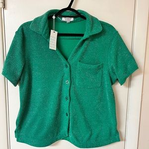 NWT frankie’s bikinis coco terry button down top